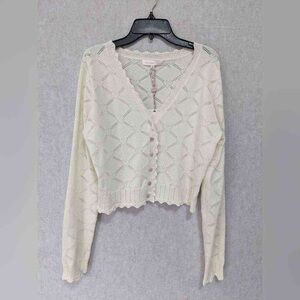 LoveShackFancy Petra Knit Heart Argyle Cardigan - Parchment